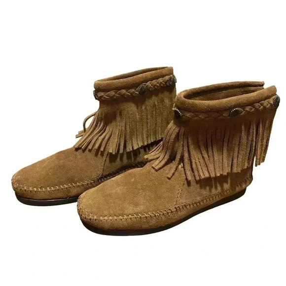 Minnitonka 293 Hightop Fringe Moccasin Boots Size 6 - Picture 1 of 8